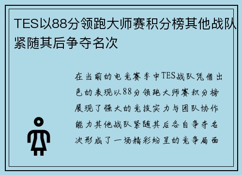 TES以88分领跑大师赛积分榜其他战队紧随其后争夺名次
